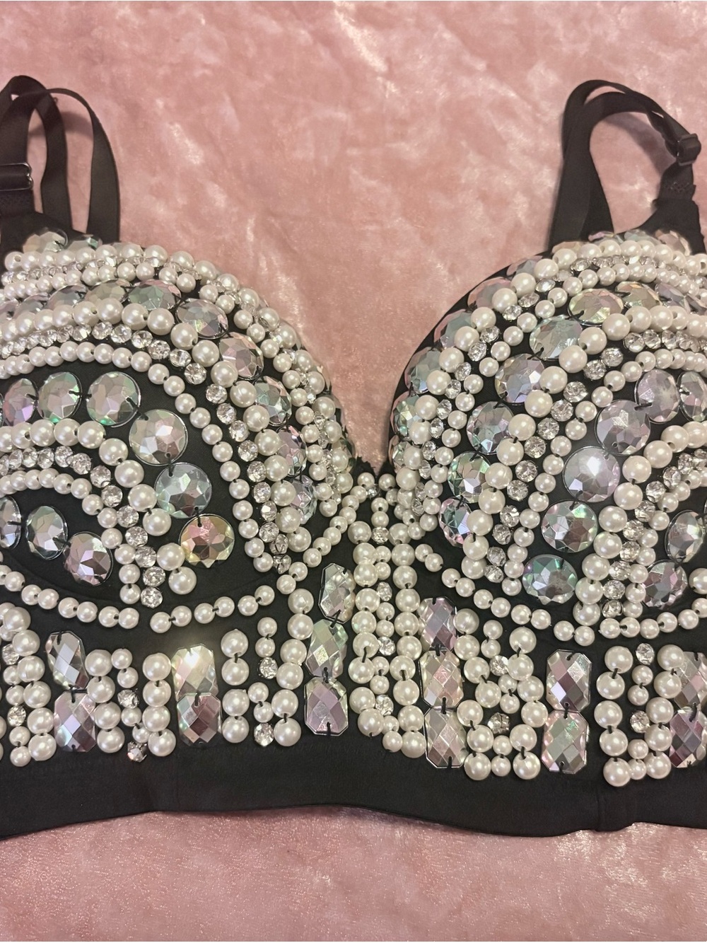 Black Pearl & Crystal Embellished Bra Top